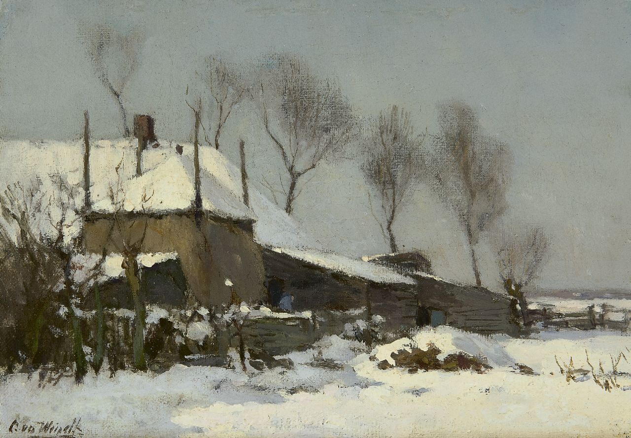 Windt Ch. van der | Christophe 'Chris' van der Windt, Bauernhof im Schnee, Öl auf Leinwand auf Holz 21,5 x 29,7 cm, Unterzeichnet u.l.