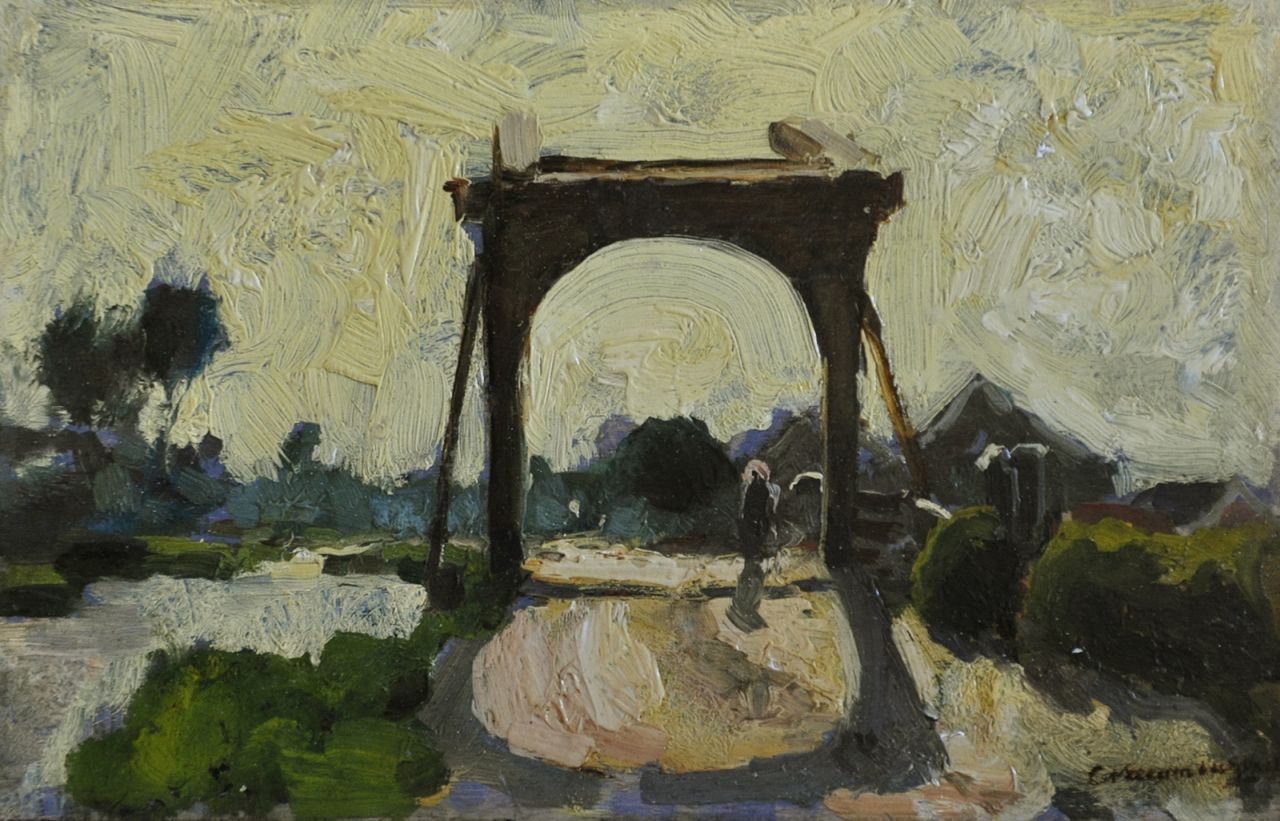 Vreedenburgh C.  | Cornelis Vreedenburgh, Zugbrücke in Noorden, Öl auf Holz 16,0 x 24,7 cm, Unterzeichnet u.r. und zu datieren um 1902-1906