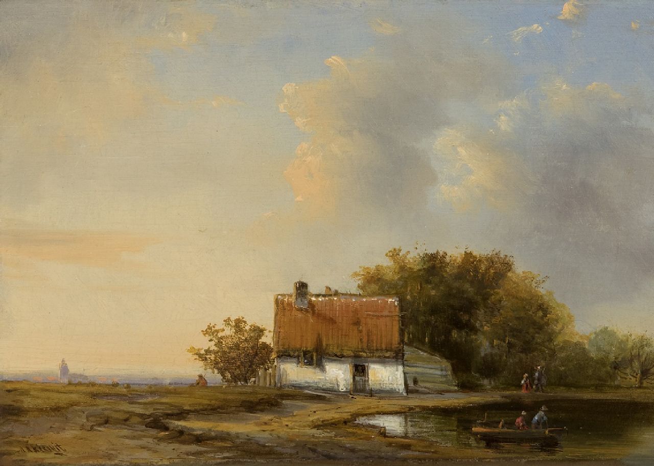 Kiewiet M.A.  | Marinus Albertus Kiewiet, Landschaft mit Bauernhäuschen, Öl auf Holz 19,1 x 26,2 cm, Unterzeichnet u.l.