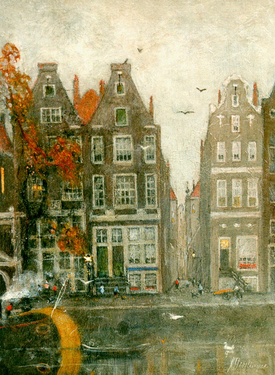Dittlinger M.B.W.  | 'Marinus' Bonifacius Willem Dittlinger, Houses along a canal, Amsterdam, Öl auf Holz 32,5 x 23,6 cm, signed l.r.