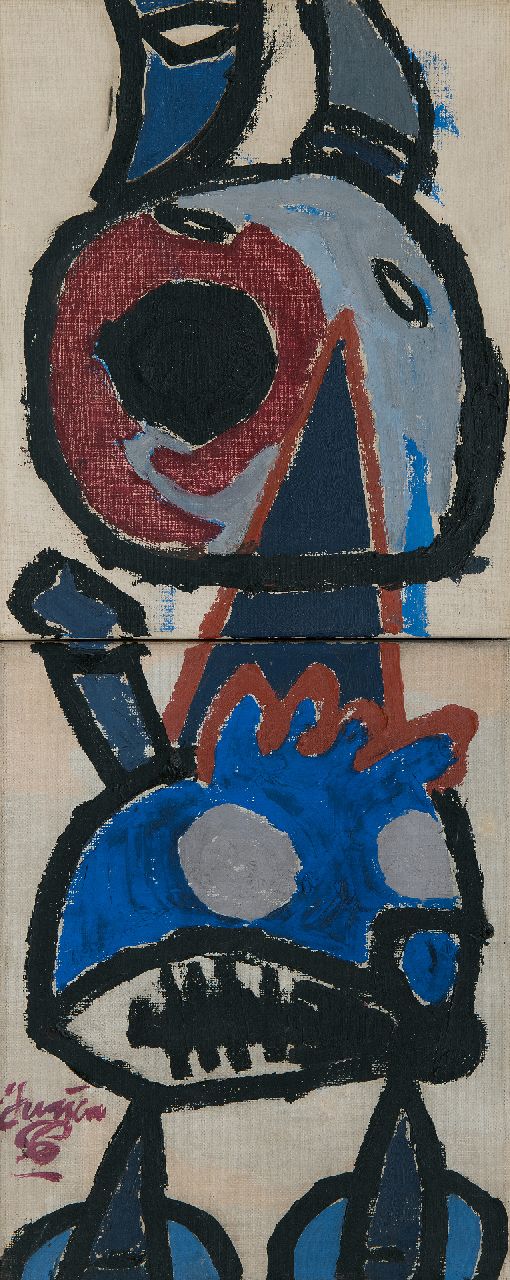 Haan J. de | Jurjen de Haan | Gemälde zum Verkauf angeboten | Abstraktes Tier, Öl auf Leinwand 60,0 x 24,2 cm, Unterzeichnet u.l. und datiert '56