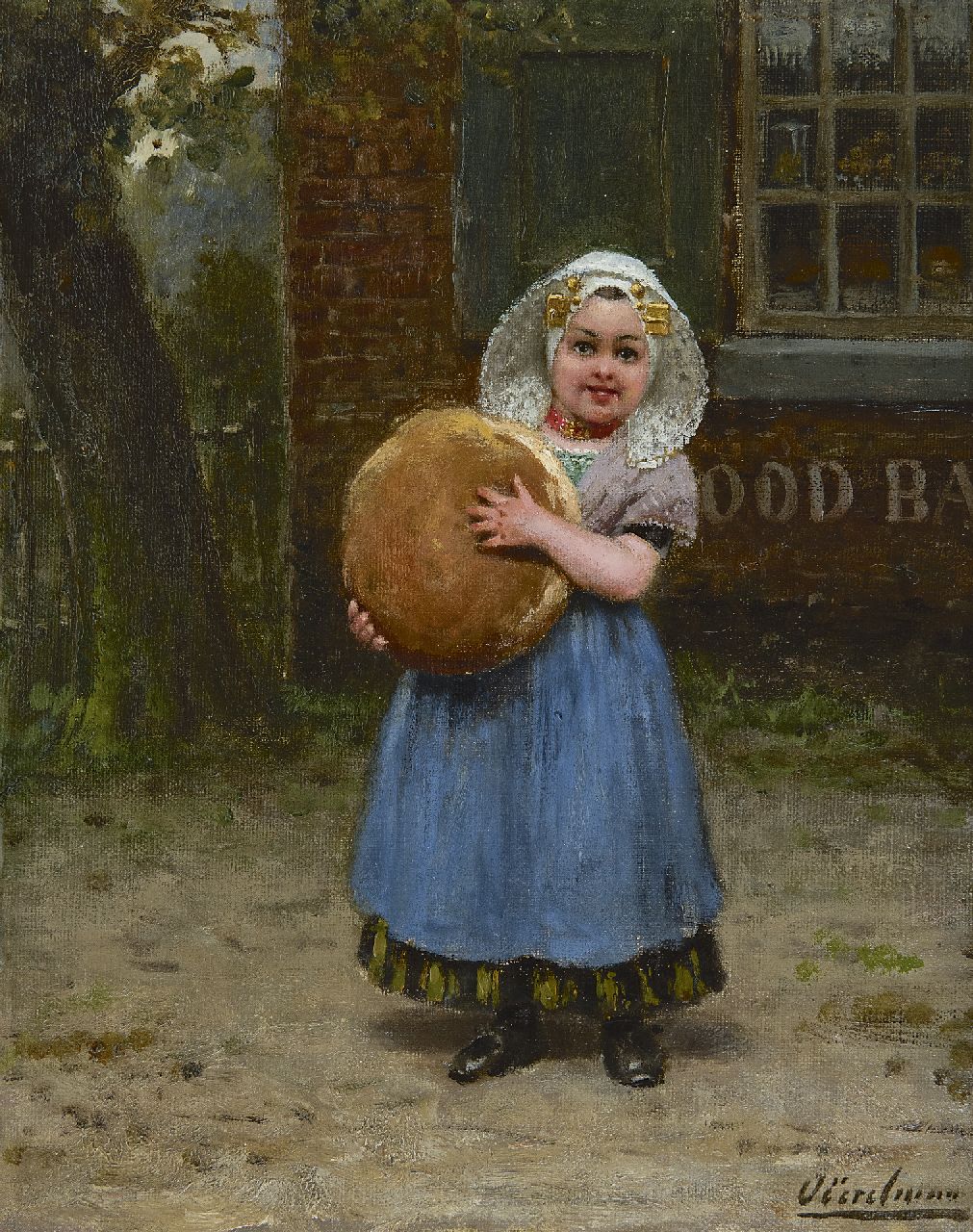 Eerelman O.  | Otto Eerelman, Mädchen mit frischem Brot, Öl auf Leinwand 31,8 x 26,1 cm, Unterzeichnet u.r.