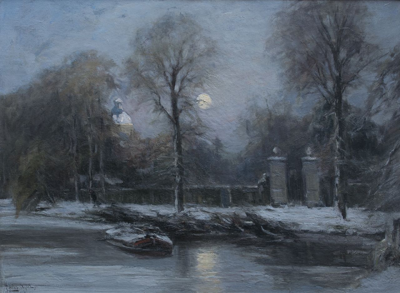 Apol L.F.H.  | Lodewijk Franciscus Hendrik 'Louis' Apol, Eingang Hinterseite Huis ten Bosch im Schnee, Öl auf Leinwand 55,3 x 76,3 cm, Unterzeichnet u.l.