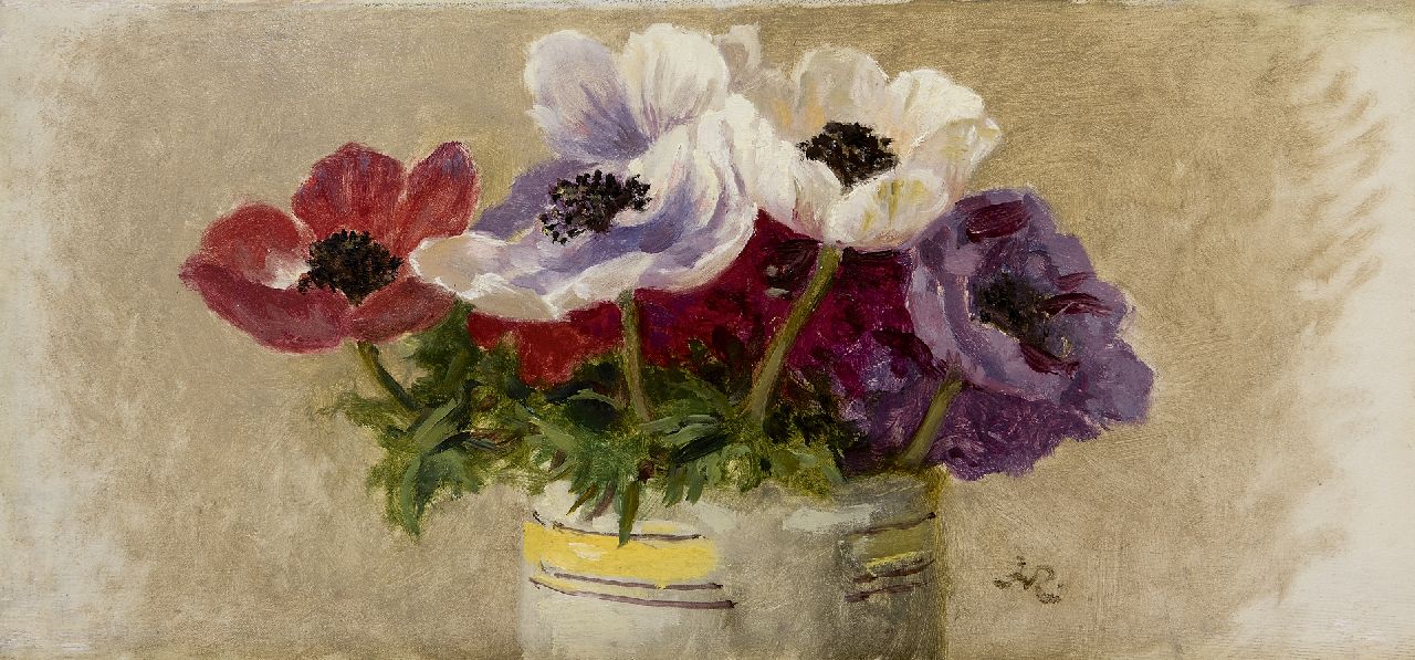 Ronner-Knip H.  | Henriette Ronner-Knip, Anemonen, Öl auf Holz 15,9 x 33,1 cm, Unterzeichnet u.r. mit Monogramm