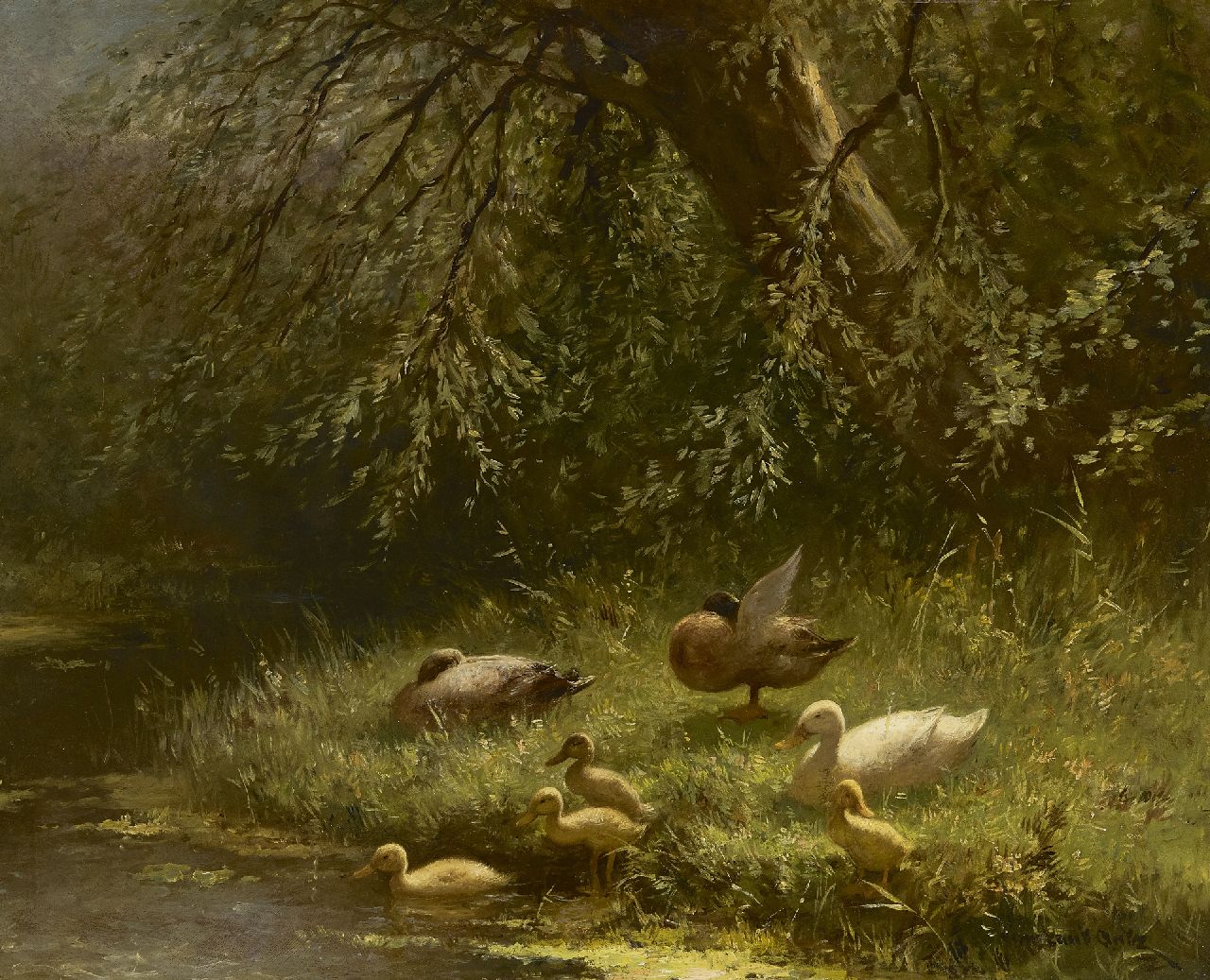 Artz C.D.L.  | 'Constant' David Ludovic Artz | Gemälde zum Verkauf angeboten | Entenfamilie am Ufer, Öl auf Holz 40,1 x 50,2 cm, Unterzeichnet u.r. und ohne Rahmen