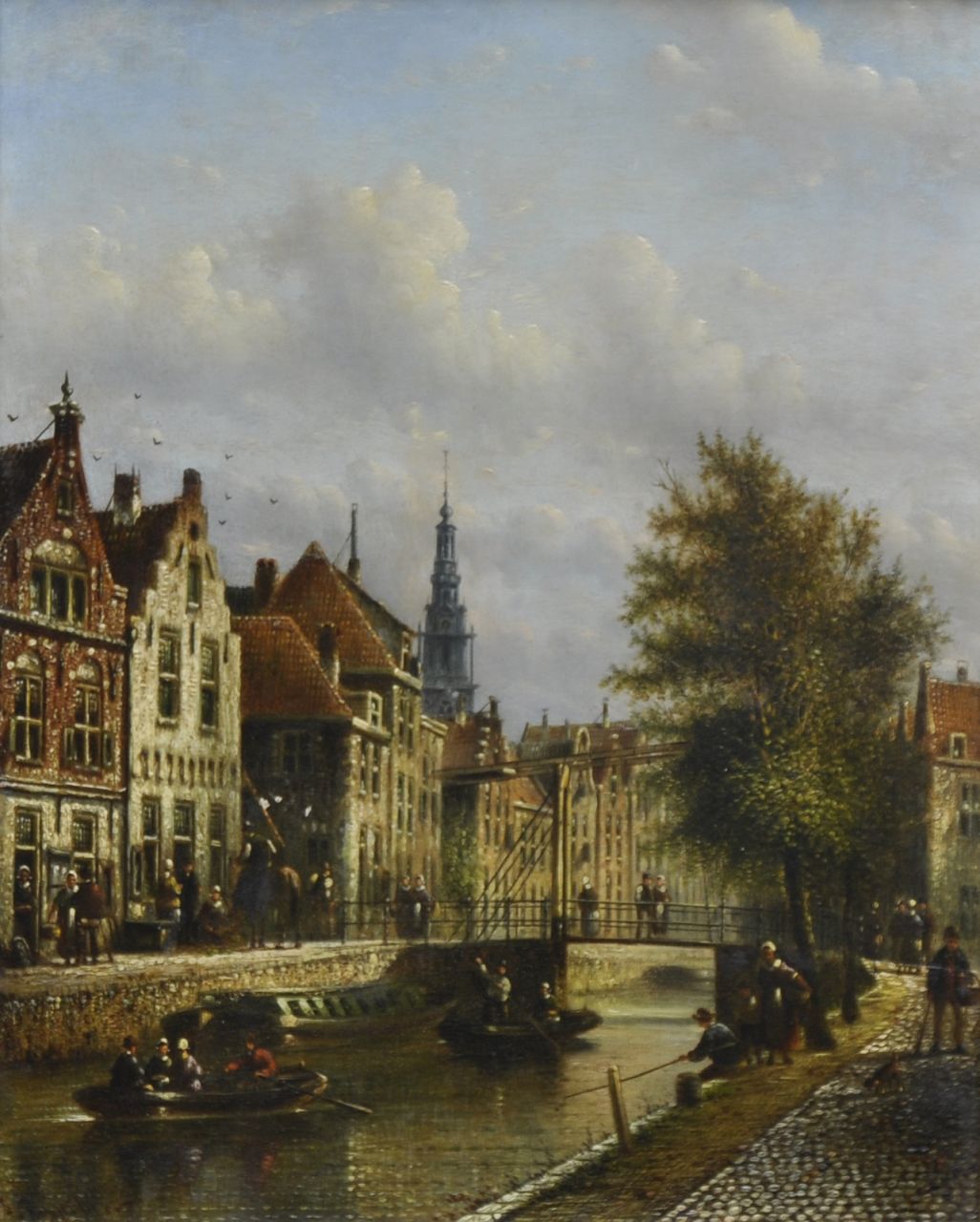 Spohler J.F.  | Johannes Franciscus Spohler, Ansicht auf Amsterdam, Öl auf Holz 26,9 x 21,2 cm, Unterzeichnet u.l.
