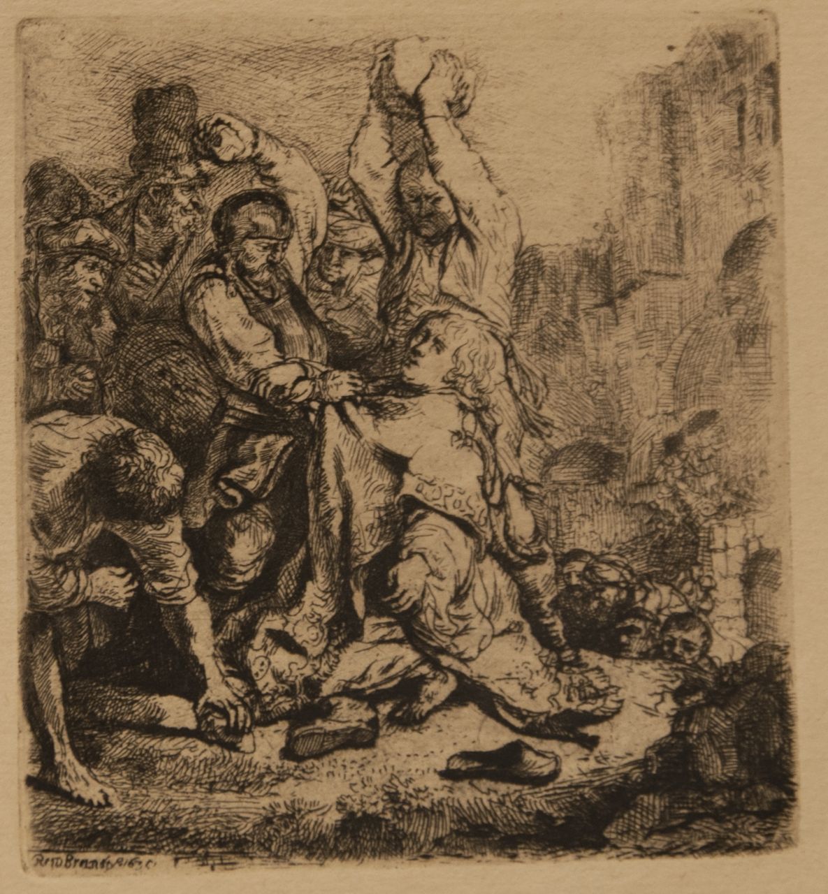 Rembrandt (Rembrandt Harmensz. van Rijn)   | Rembrandt (Rembrandt Harmensz. van Rijn), Die Steinigung von Stefanus, Radierung auf Papier 9,5 x 8,5 cm, Unterzeichnet l.u. in der Platte und datiert 1635 in der Platte