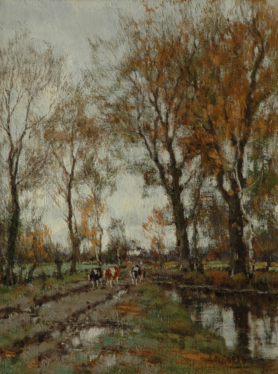 Gorter A.M.  | 'Arnold' Marc Gorter, Auf dem Heimweg am Vordense Beek entlang, Öl auf Leinwand 42,6 x 32,2 cm, Unterzeichnet r.u.