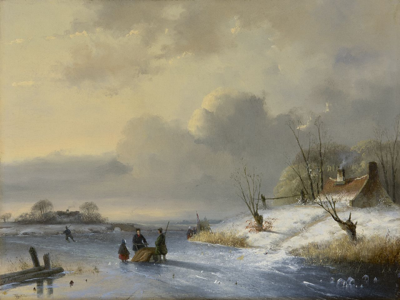 Hoppenbrouwers J.F.  | Johannes Franciscus Hoppenbrouwers, Winterlandschaft mit Schlittschuhläufern, Öl auf Holz 27,9 x 36,9 cm, Unterzeichnet u.l. und datiert 1847