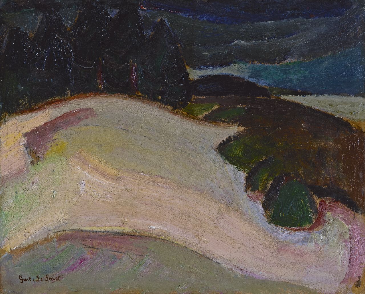 Smet G. de | Gustave de Smet, Landschaft, Öl auf Holzfaser auf Holz 31,9 x 38,6 cm, Unterzeichnet u.l. und zu datieren ca. 1917