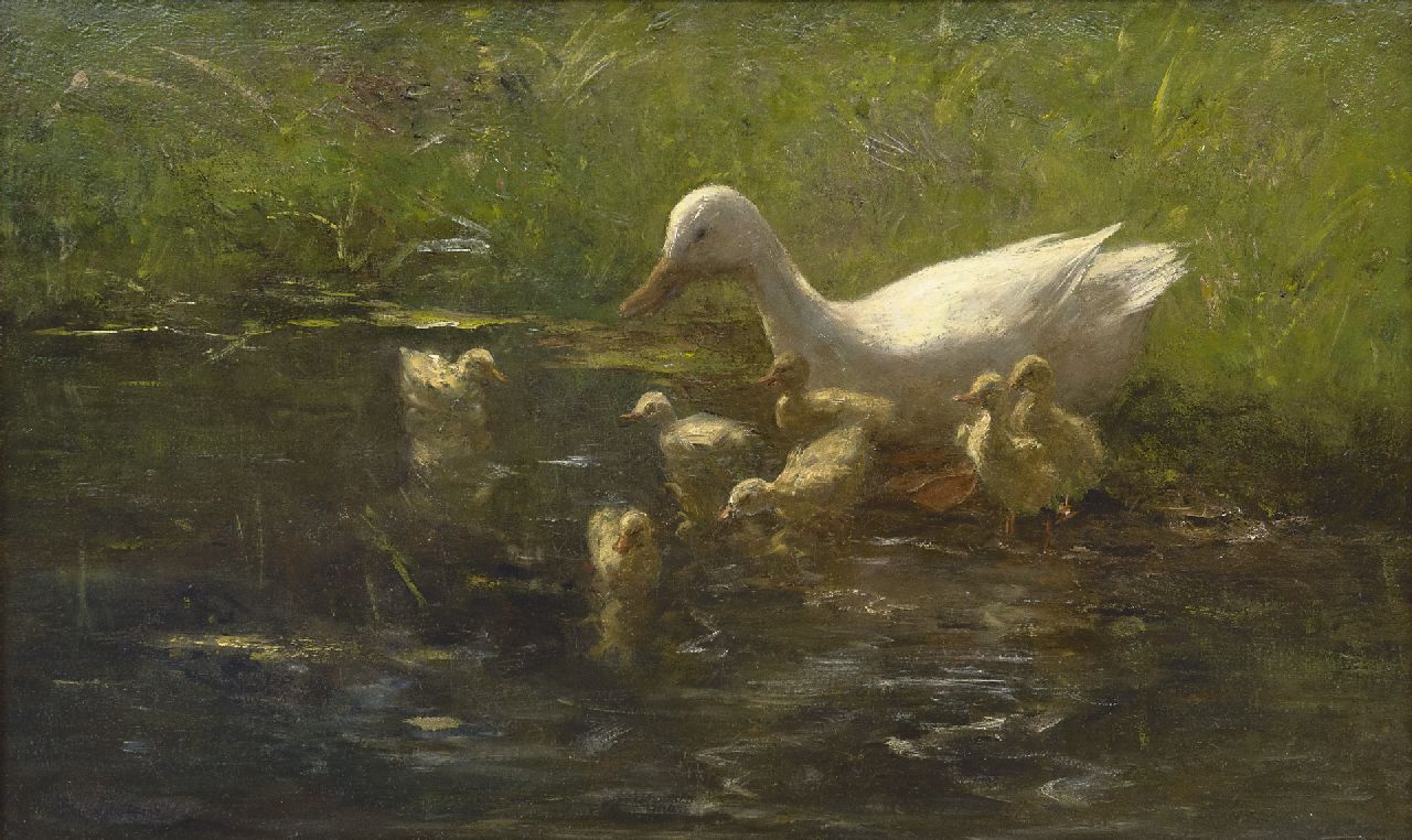 Maris W.  | Willem Maris, Entenmutter mit Küken, Öl auf Leinwand 55,3 x 90,3 cm, Unterzeichnet u.l.