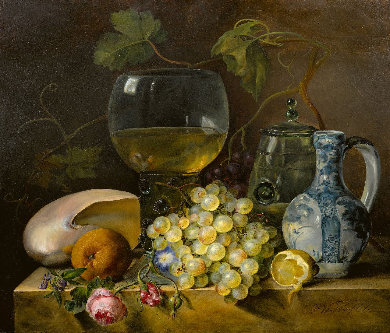 Petronella van Woensel | Stilleben mit ein Römer und Trauben, Öl auf Holz, 50,8 x 58,9 cm, Unterzeichnet u.r.