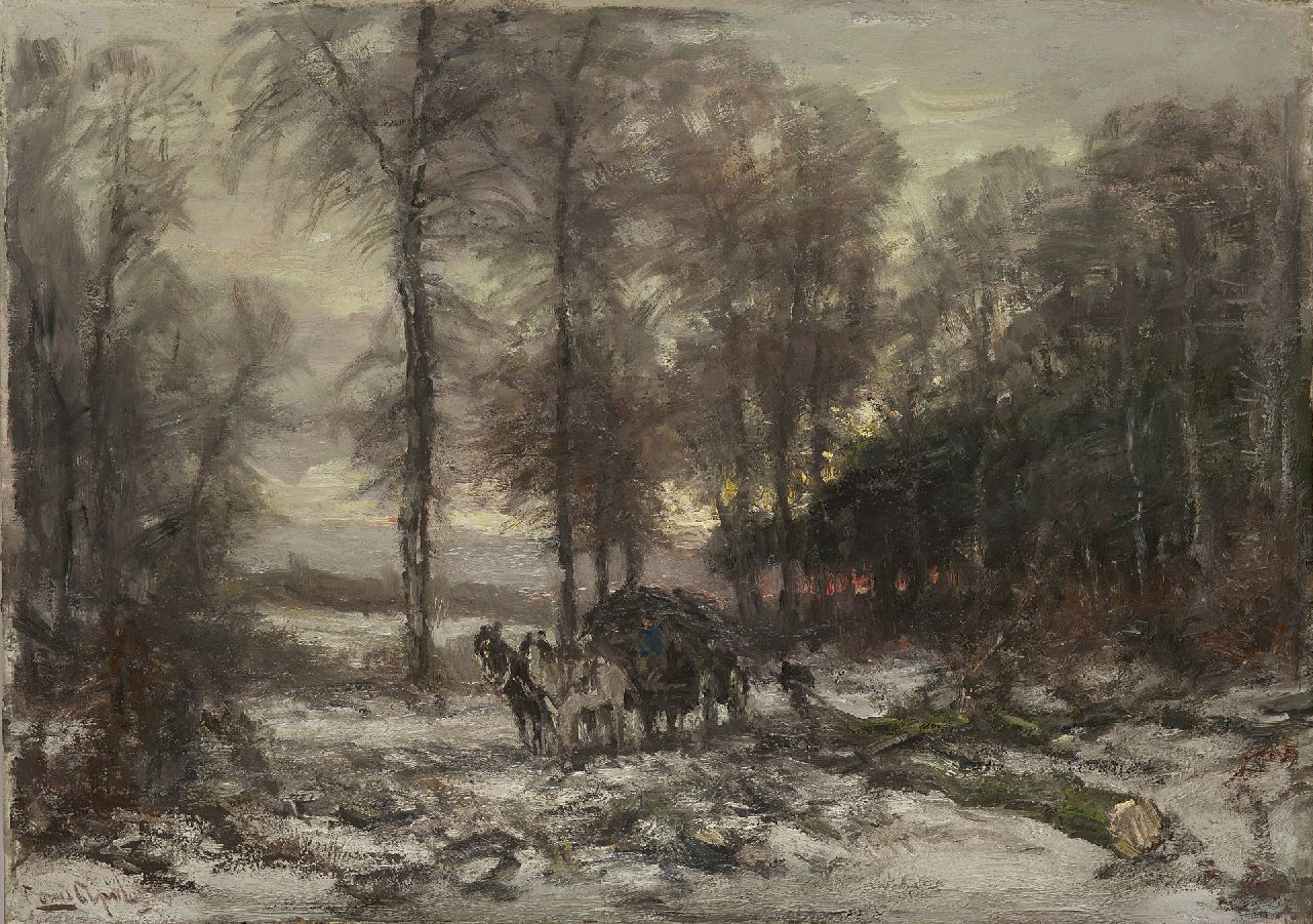 Apol L.F.H.  | Lodewijk Franciscus Hendrik 'Louis' Apol, Winterlandschaft mit Pferdewagen, Öl auf Leinwand 50,3 x 70,4 cm, Unterzeichnet u.l.