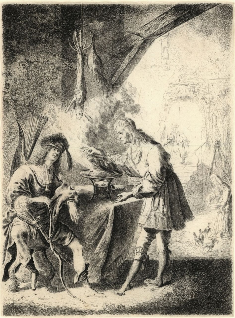 Rodermont P.  | Peeter Rodermont, Esau verkauft Jakob sein Erstgeburtsrecht, Radierung 28,0 x 20,7 cm