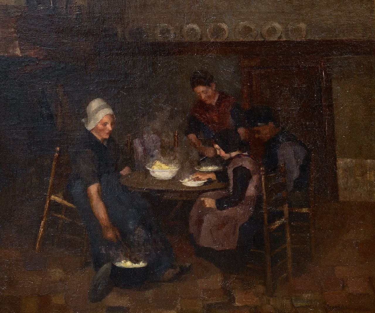 Frankfort E.  | Eduard Frankfort | Gemälde zum Verkauf angeboten | Essenszeit, Öl auf Leinwand 49,2 x 59,1 cm, Unterzeichnet u.r.