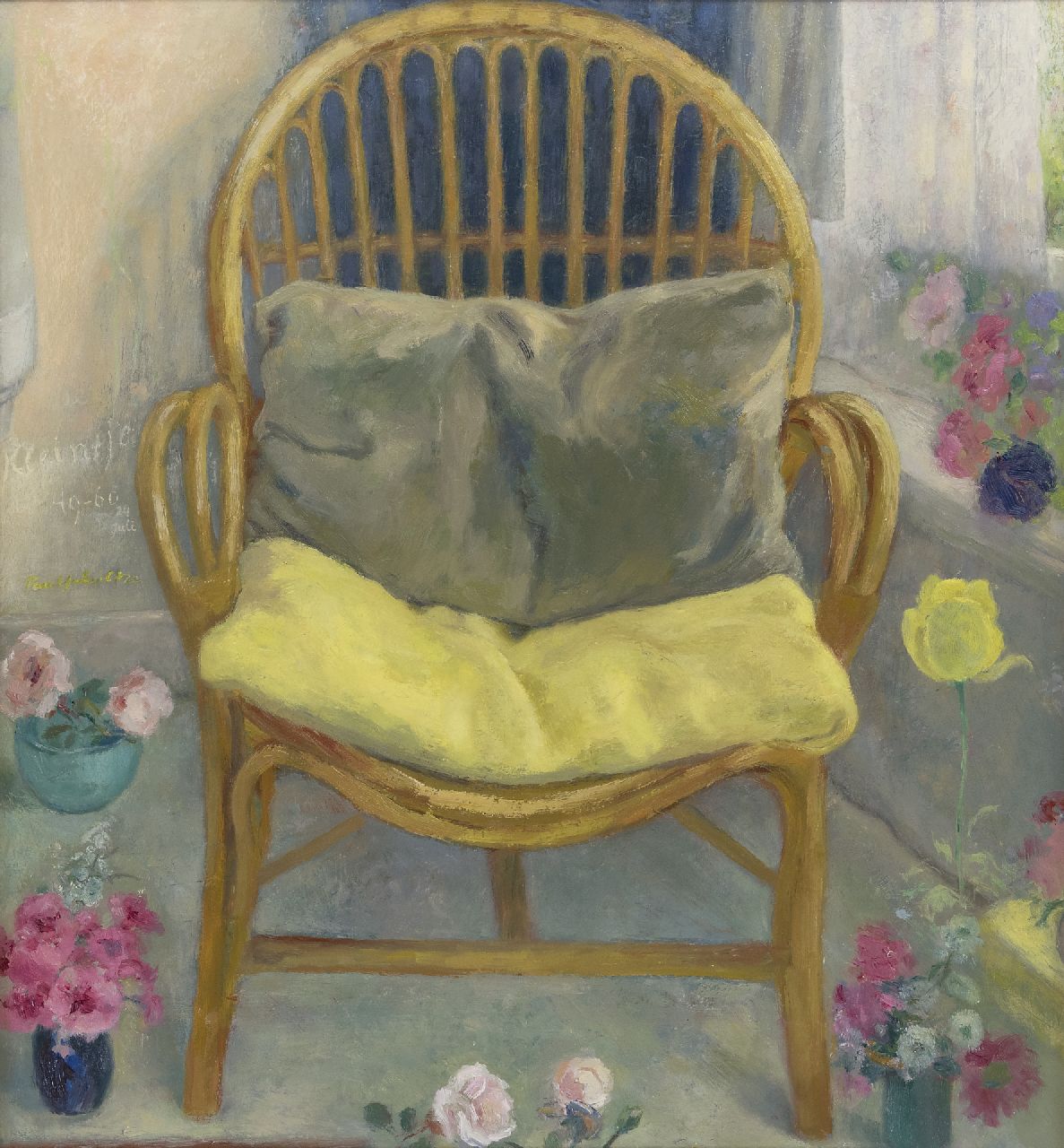 Paul Schultze | Der Stuhl im Gartenzimmer, Öl auf Holzfaser, 69,3 x 64,3 cm, Unterzeichnet M.u. und verso datiert 24 Juli '60