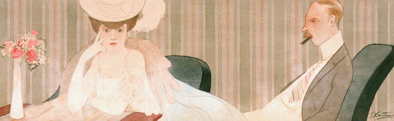 Joaquin Xaudaro | An elegant lady and her husband, Aquarell auf Papier, 20,7 x 64,7 cm, signed l.r.
