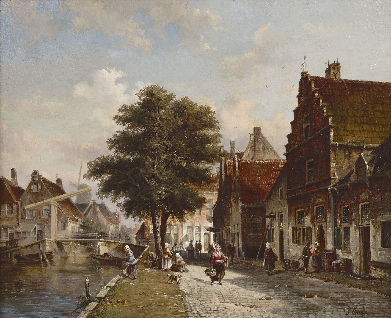 Eversen A.  | Adrianus Eversen, Blick auf die Burgwal zu Haarlem, Öl auf Leinwand 47,4 x 57,5 cm, Unterzeichnet r.u.