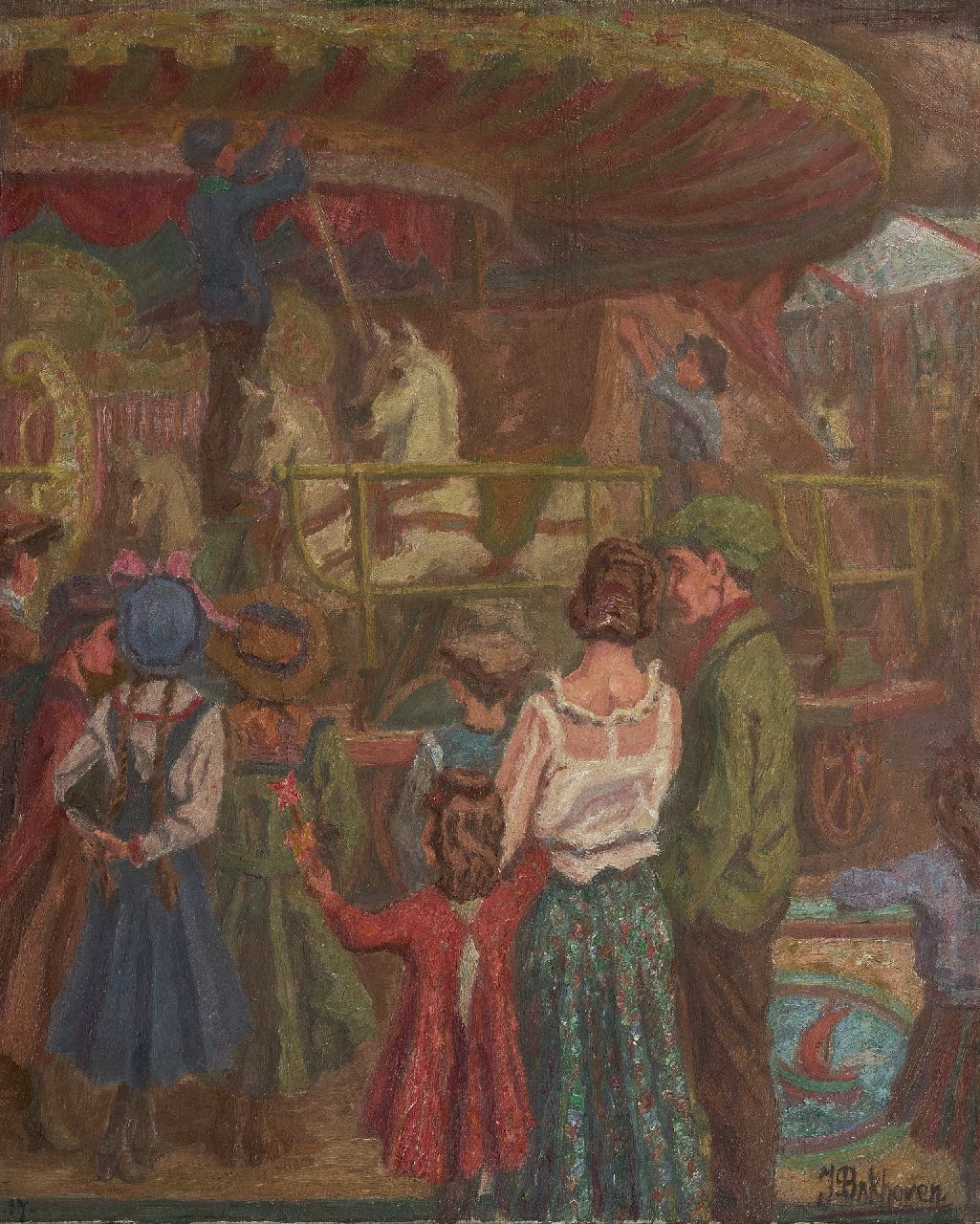Jan Bakhoven | Aufbau des Karussels, Öl auf Leinwand, 52,0 x 42,1 cm, Unterzeichnet u.r. und datiert '37