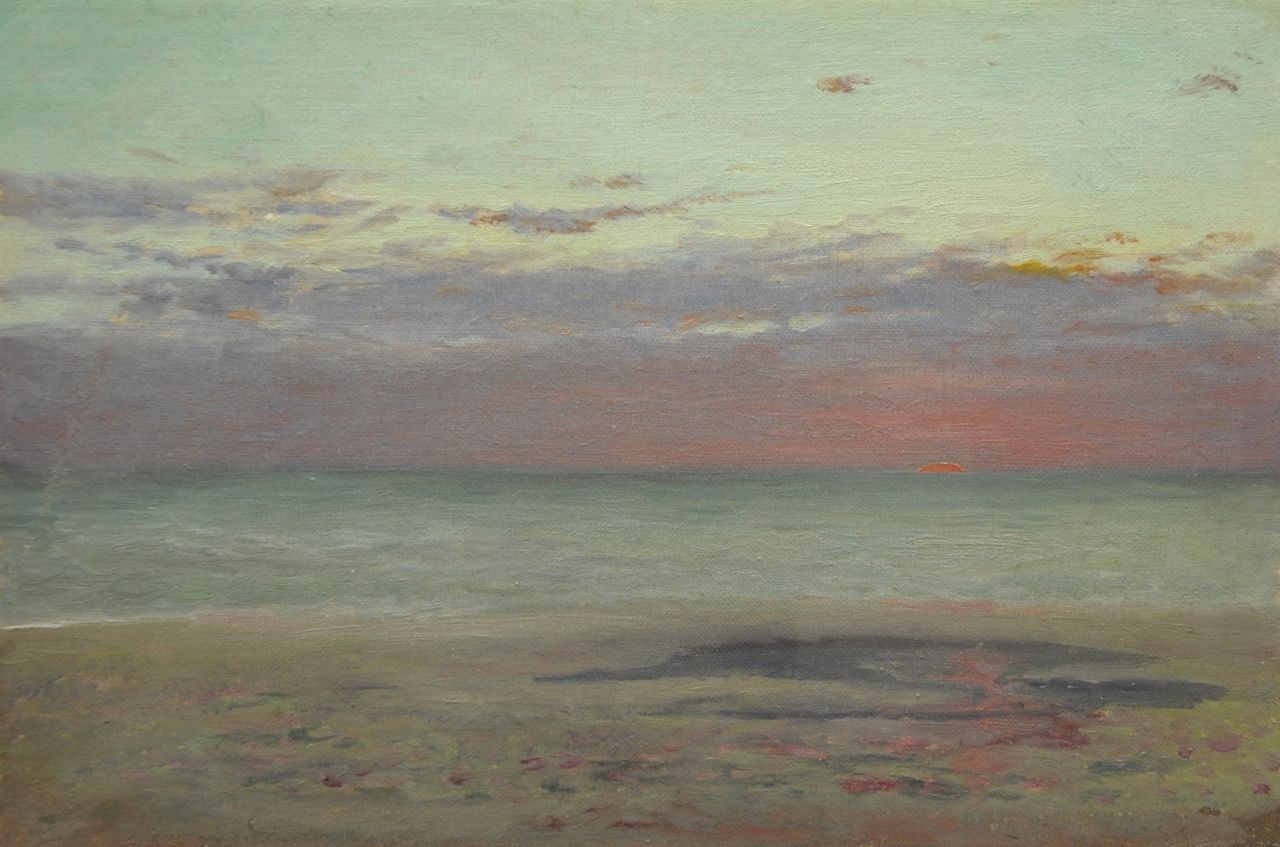 Mesdag H.W.  | Hendrik Willem Mesdag, Sonnenuntergang übers Meer, Öl auf Leinwand auf Holz 19,0 x 28,5 cm
