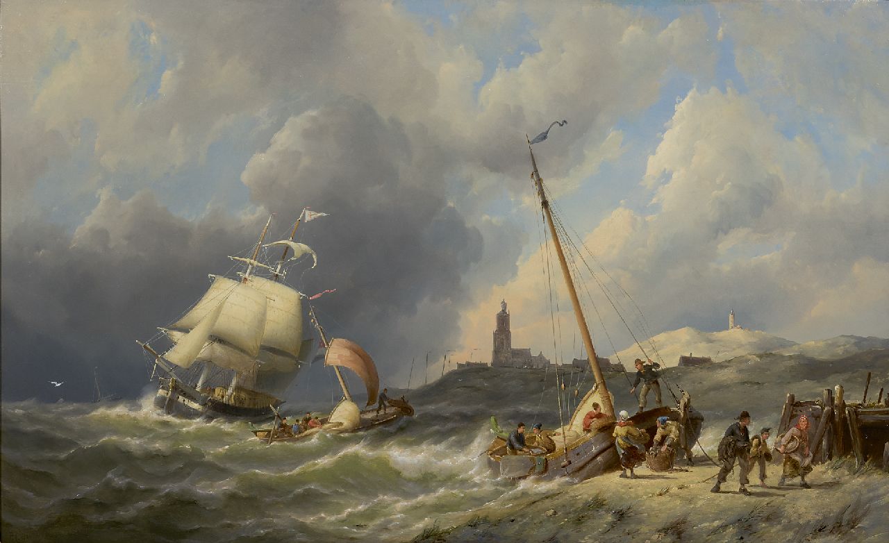 Dommershuijzen P.C.  | Pieter Cornelis Dommershuijzen, Blick auf die Küste bei Walcheren, Öl auf Holz 50,3 x 81,6 cm, Unterzeichnet l.u. und datiert 1886