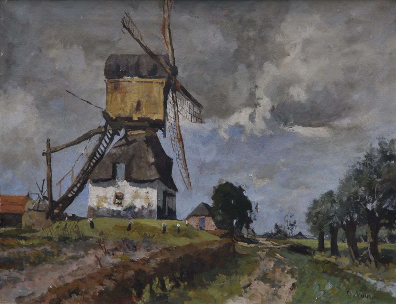 Vuuren J. van | Jan van Vuuren, Bockwindmühle bei Molenaarsgraaf, Öl auf Leinwand 60,6 x 80,3 cm, Unterzeichnet u.r.