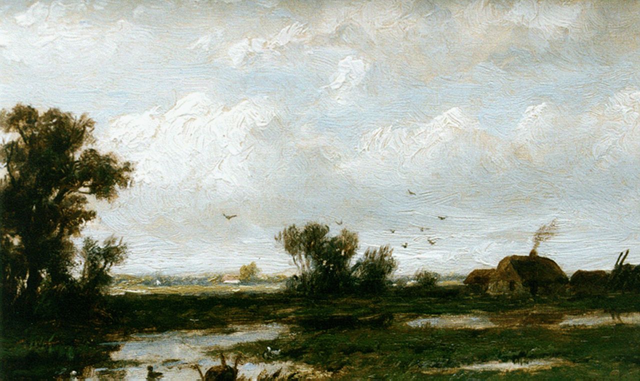 Wijngaerdt A.J. van | Anthonie Jacobus van Wijngaerdt, A polder landscape, Öl auf Leinwand 14,2 x 22,2 cm