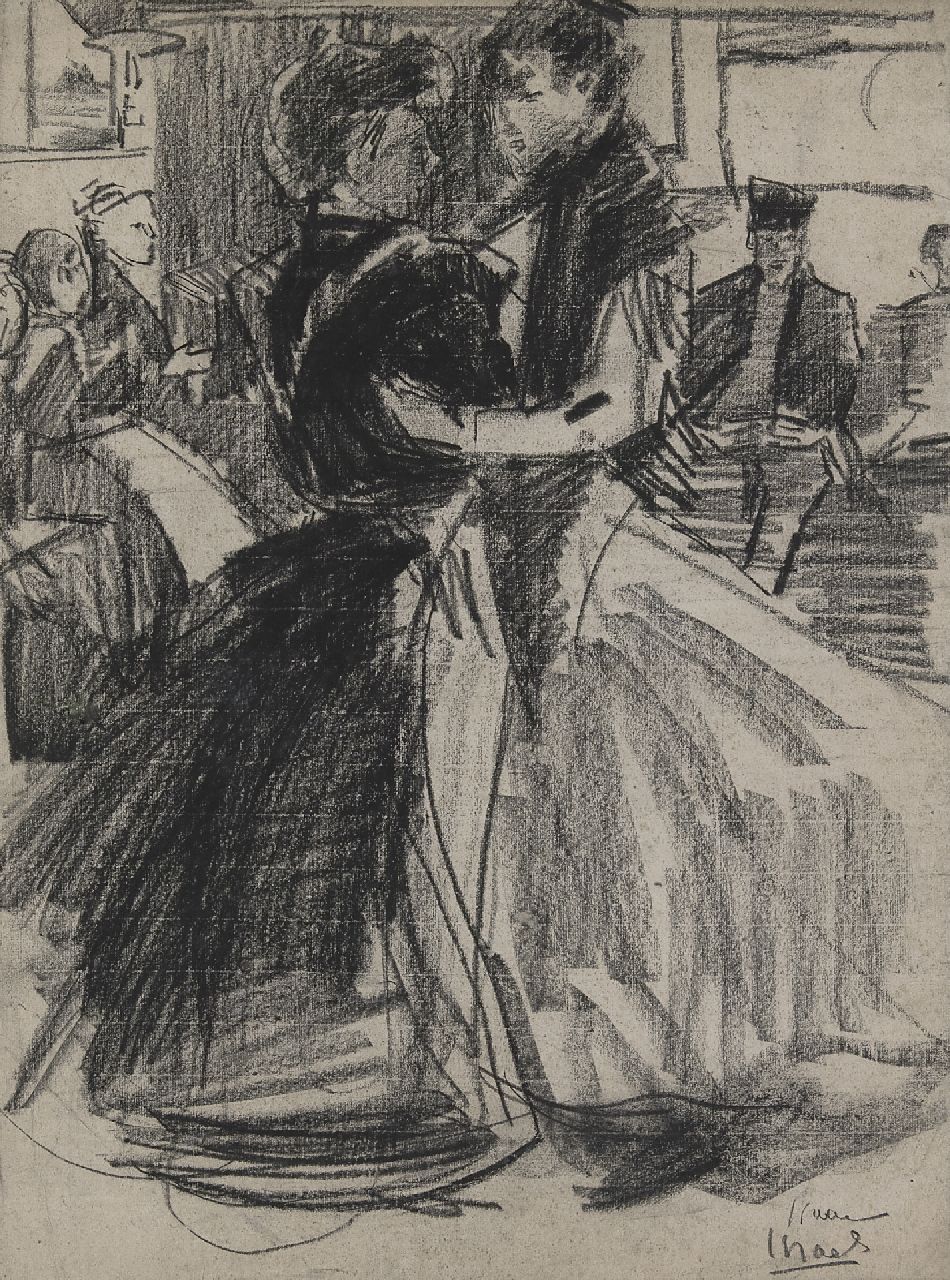 Israels I.L.  | 'Isaac' Lazarus Israels, Tanzhalle, Zeedijk - Amsterdam (Vorstudie), Schwarze Kreide auf Papier 69,0 x 51,0 cm, Unterzeichnet u.r. und zu datieren um 1892-1893