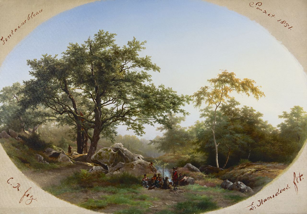 Hanedoes L.  | Louwrens Hanedoes, Im Wald von Fontainebleau, Öl auf Leinwand 73,5 x 106,5 cm, Unterzeichnet u.r. und im verso und datiert 1852 u.r. und im verso