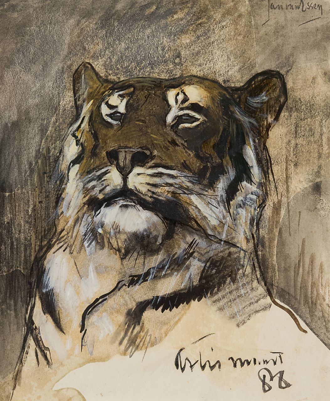 Essen J.C. van | Johannes Cornelis 'Jan' van Essen, Tiger in Artis Tiergarten, Amsterdam, Aquarell auf Papier 25,5 x 20,9 cm, Unterzeichnet o.r. und datiert März '88