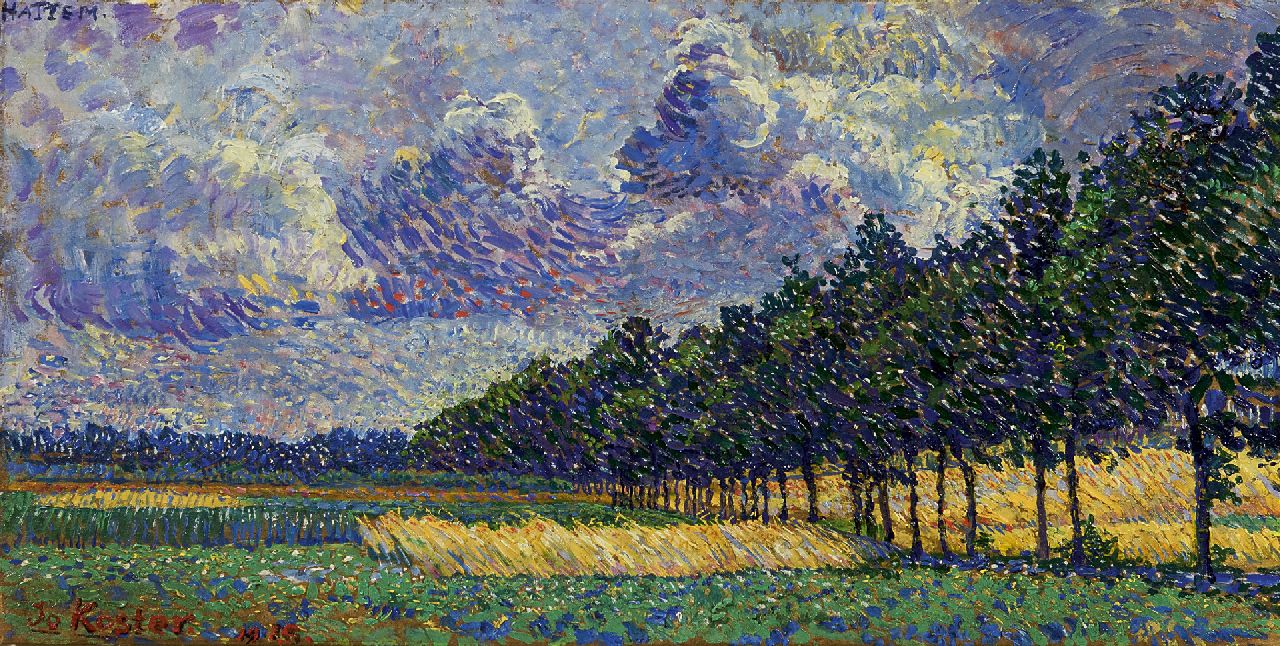 Koster J.P.C.A.  | Johanna Petronella Catharina Antoinetta 'Jo' Koster, Sommerlandschaft bei Hattem, Öl auf Holzfaser 17,7 x 34,6 cm, Unterzeichnet u.l. und datiert 1915