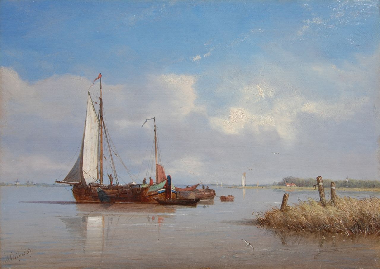 Schiedges P.P.  | Petrus Paulus Schiedges, Vor Anker bei ruhigem Wetter, Öl auf Holz 24,5 x 34,0 cm, Unterzeichnet u.l. und datiert '59