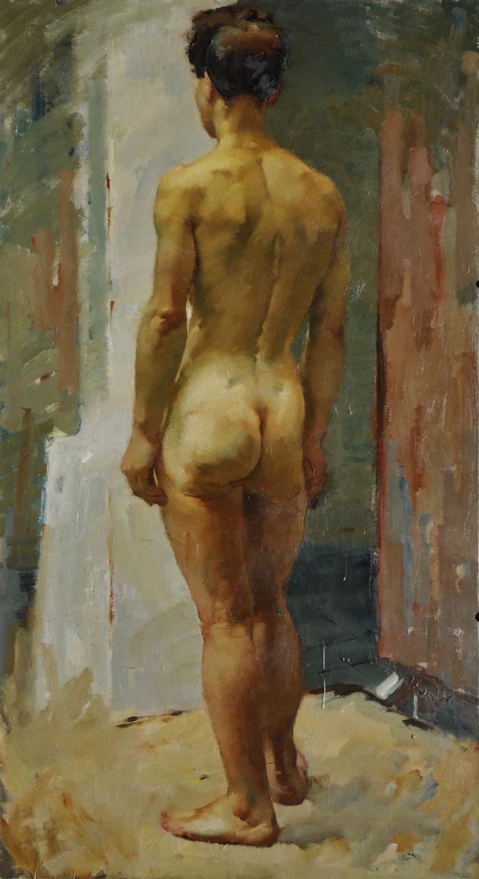 Mulders M. Van | Modest Van Mulders | Gemälde zum Verkauf angeboten | Stehender Akt, Öl auf Leinwand 200,5 x 110,4 cm Mulders M. Van | Modest Van Mulders | Gemälde zum Verkauf angeboten | Stehender Akt, Öl auf Leinwand 200,5 x 110,4 cm