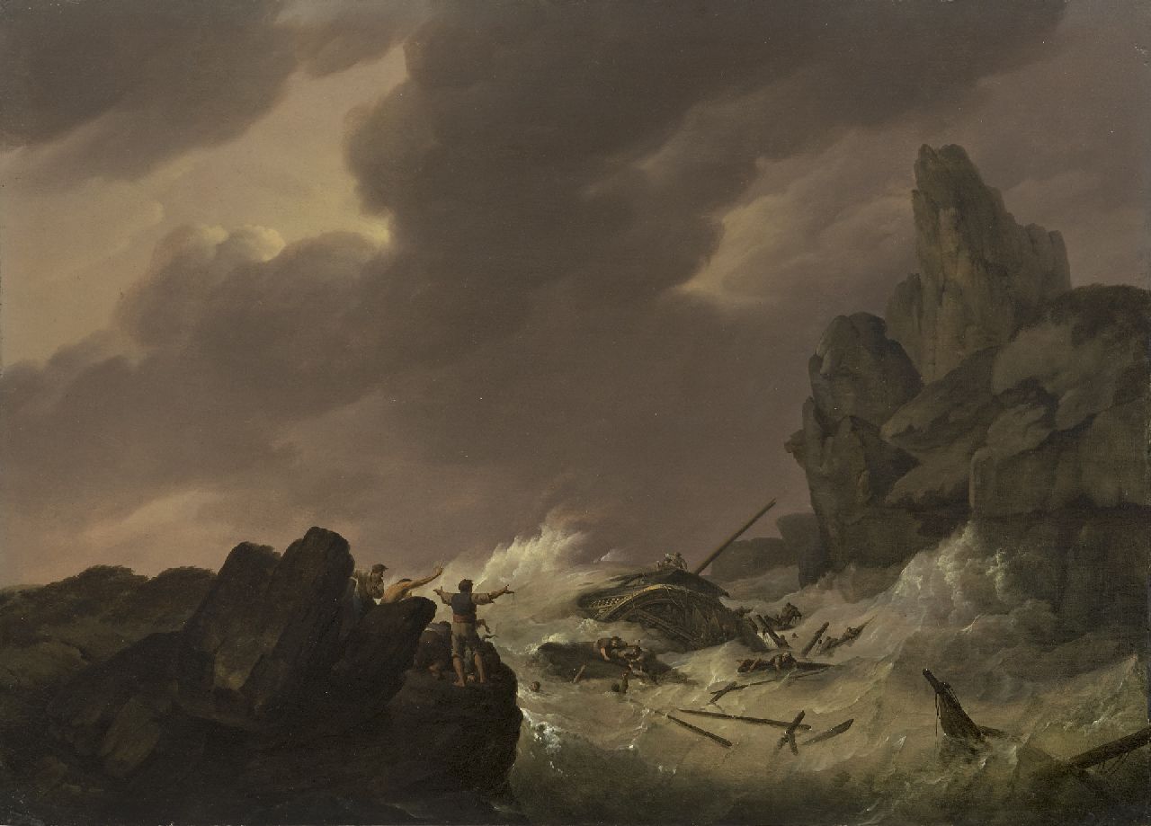 Koekkoek J.H.  | Johannes Hermanus Koekkoek, Schiffbruch vor der Küste, Öl auf Holz 34,1 x 47,7 cm, Unterzeichnet M.u. und zu datieren um 1810