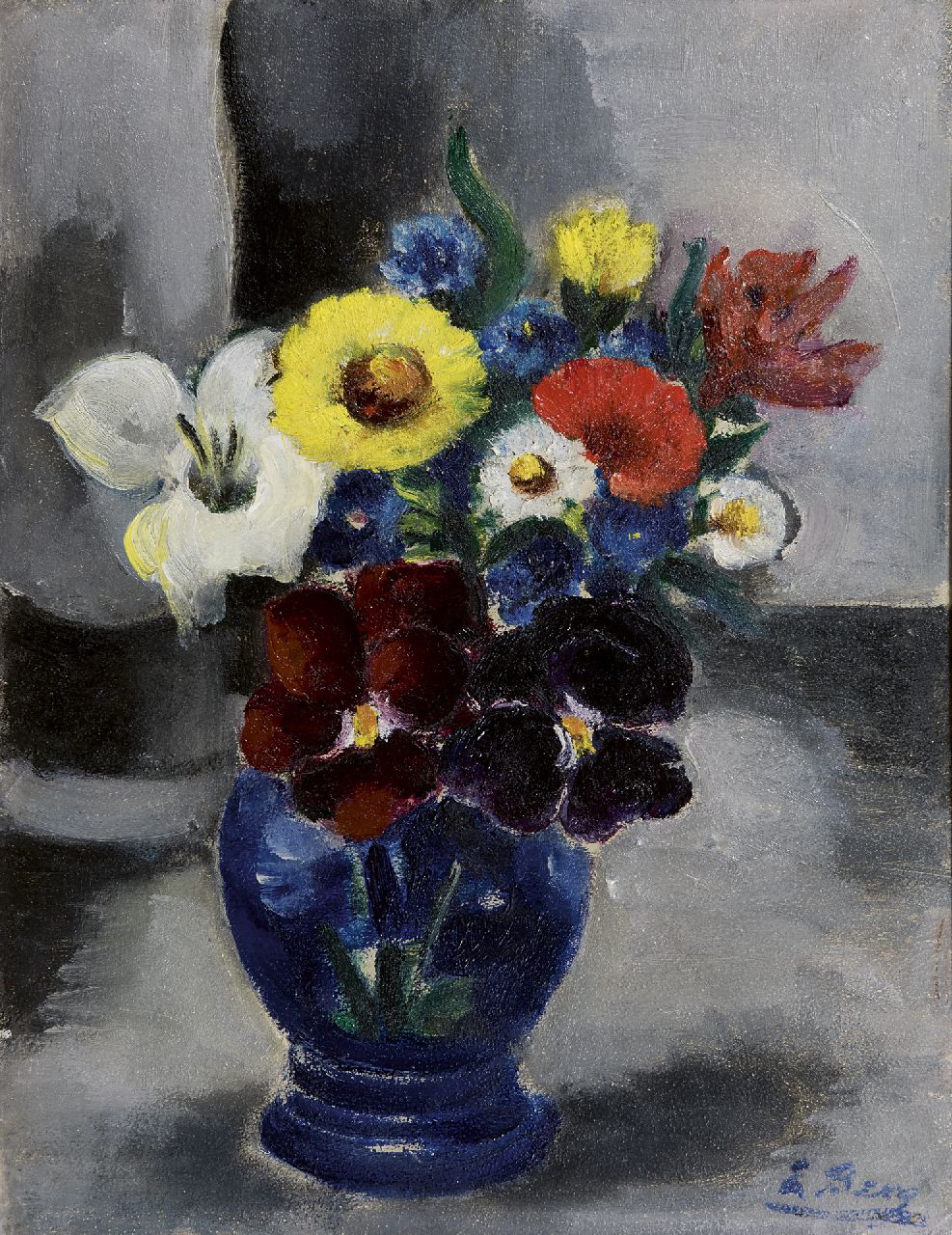 Berg E.  | Else Berg, Vase mit Blumen, Öl auf Malereifaser 34,9 x 27,0 cm, Unterzeichnet u.r.