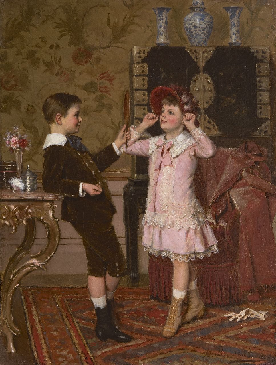 Roosenboom A.  | Albert Roosenboom, Das rote Hütchen, Öl auf Leinwand 34,4 x 26,3 cm, Unterzeichnet u.r. und datiert 1883