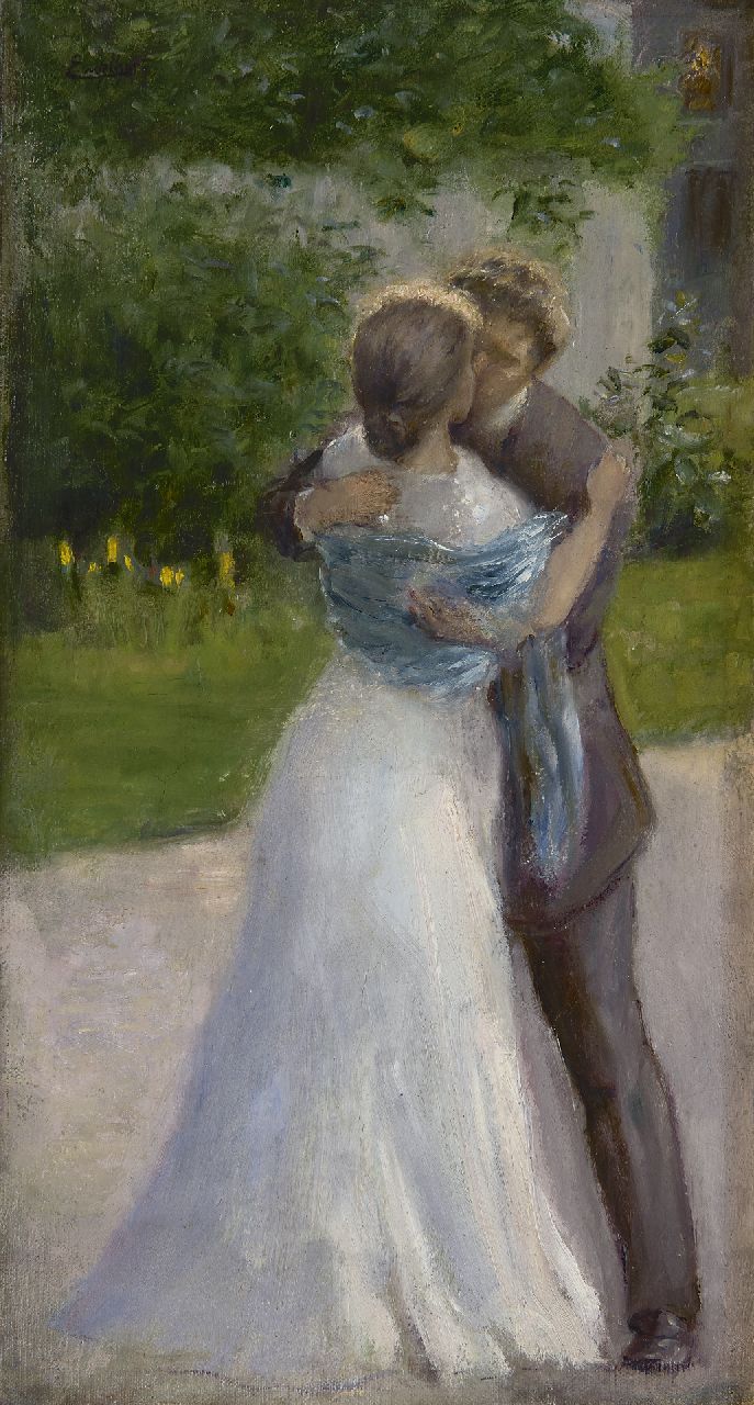 Engelhart J.A.  | 'Josef' Anton Engelhart | Gemälde zum Verkauf angeboten | Küssendes Brautpaar, Öl auf Leinwand auf Holz 36,3 x 20,0 cm, Unterzeichnet o.l.