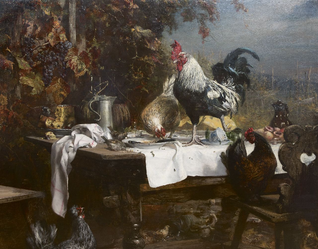 Paul Friedrich Meyerheim | Die Reste der Mahlzeit, Öl auf Leinwand, 138,7 x 176,3 cm, Unterzeichnet u.l. und datiert 1879