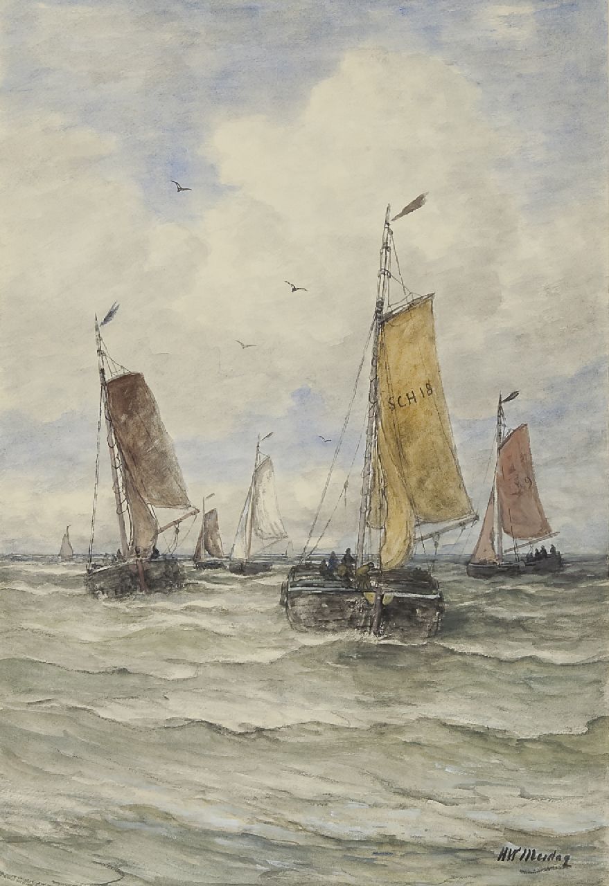Mesdag H.W.  | Hendrik Willem Mesdag, Fischerboote, Scheveningen, Aquarell auf Papier 76,6 x 52,2 cm, Unterzeichnet r.u.