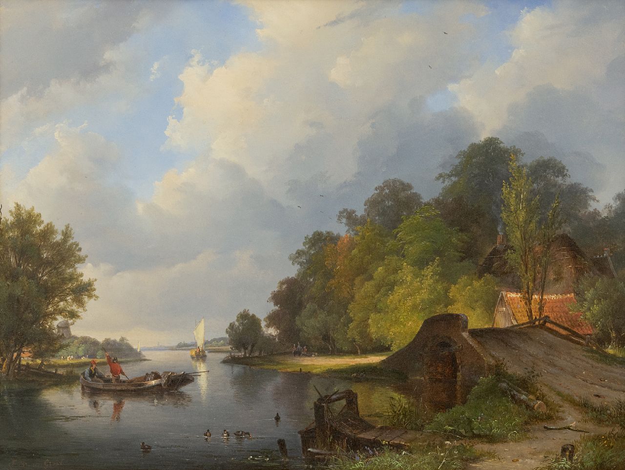 Breuhaus de Groot F.  | Frans Breuhaus de Groot, Sommertag am Fluss, Öl auf Holz 33,5 x 44,3 cm, Unterzeichnet u.l.