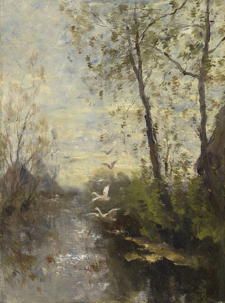 Maris W.  | Willem Maris, Graben mit aufsteigenden Enten, Öl auf Leinwand 40,3 x 29,9 cm, Unterzeichnet u.r. und zu datieren um 1890-1900