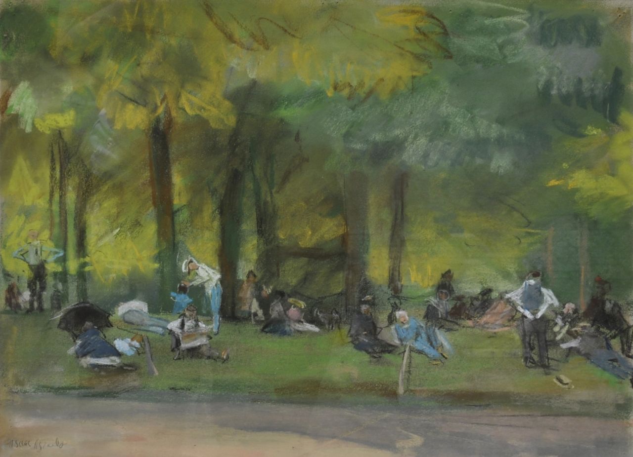 Israels I.L.  | 'Isaac' Lazarus Israels, in dem Bois de Boulogne, Pastell auf Papier 31,3 x 39,2 cm, Unterzeichnet u.l.