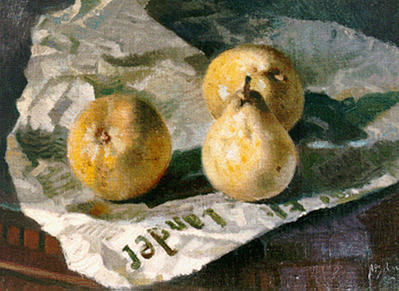 Schotel A.P.  | Anthonie Pieter Schotel, Still life with pears, Öl auf Leinwand auf Holz 31,4 x 40,3 cm, signed l.r.
