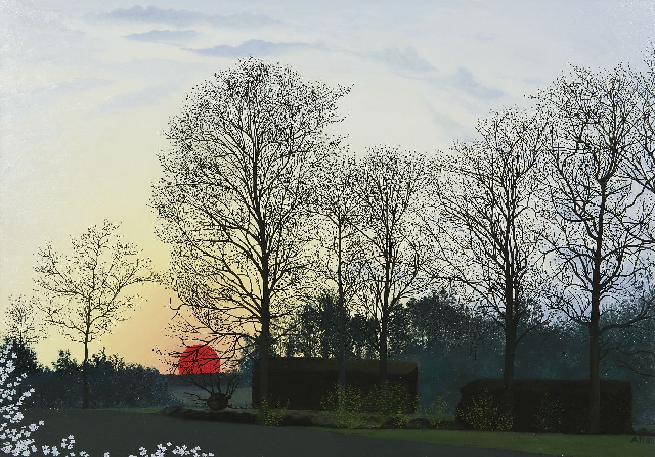 Goubitz A.  | 'Ali' Alida Goubitz, The Buissche Heide at sunset, Öl auf Holz 50,0 x 70,0 cm, Unterzeichnet u.r. und datiert '66