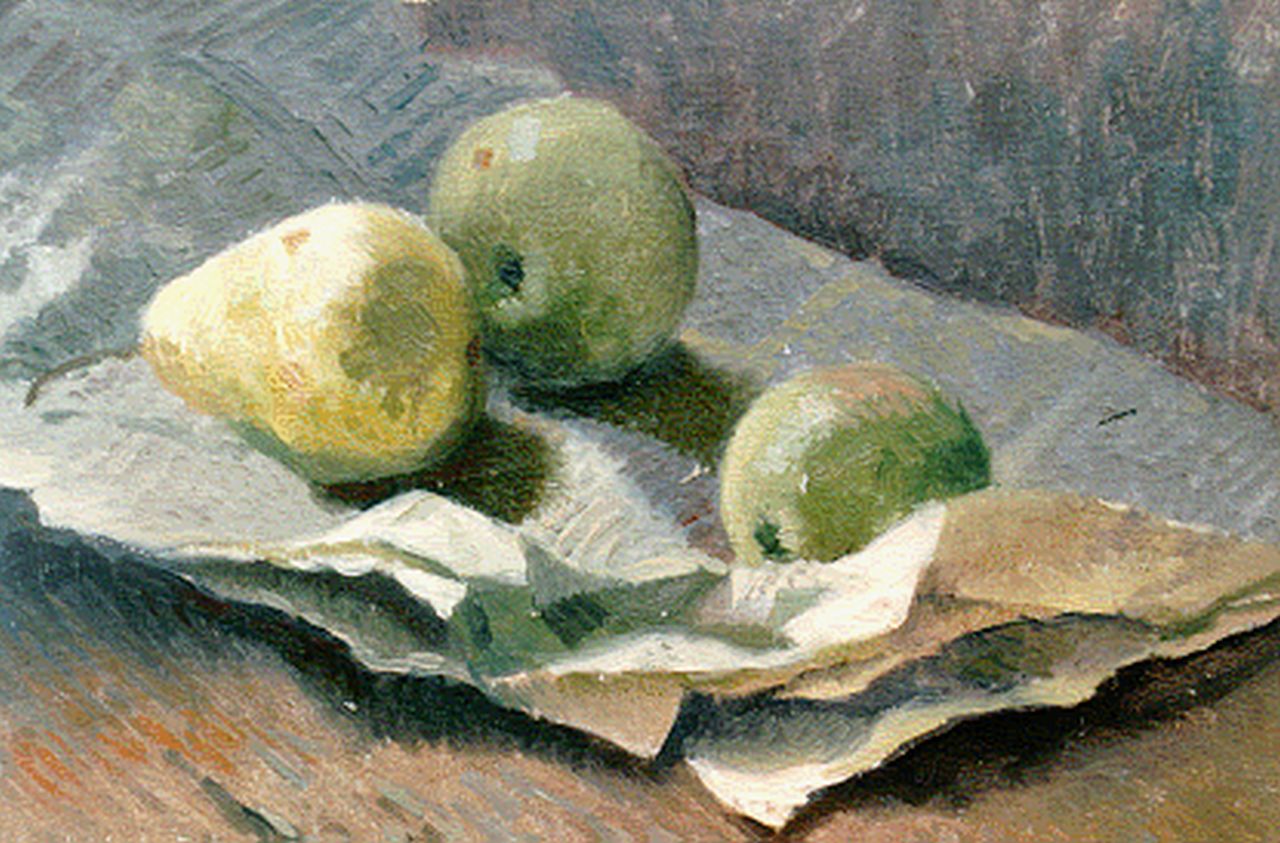 Schotel A.P.  | Anthonie Pieter Schotel, Still life of two apples and a pear, Öl auf Leinwand auf Holz 23,4 x 32,8 cm, signed l.l.