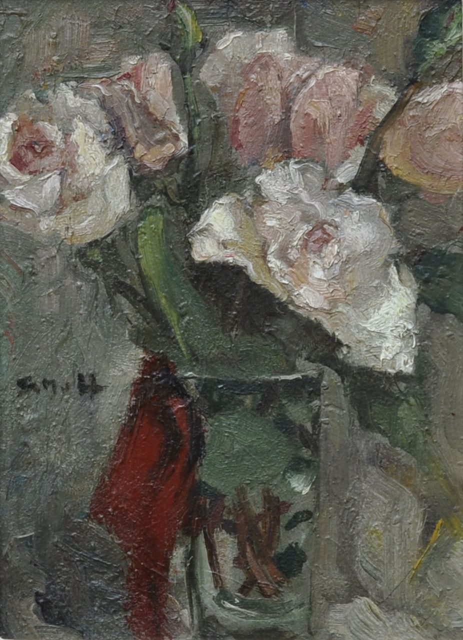 Mesdag-van Houten S.  | Sina 'Sientje' Mesdag-van Houten, Rosen in der Vase, Öl auf Holzfaser 17,9 x 13,0 cm, Unterzeichnet x