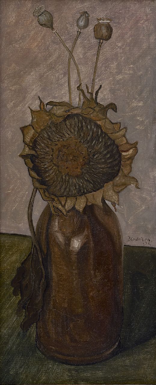 Lodeizen J.  | Johannes 'Jo' Lodeizen, Vase with sunflower, Öl auf Leinwand Malereifaser 49,0 x 21,0 cm, signed r.c. und dated '32