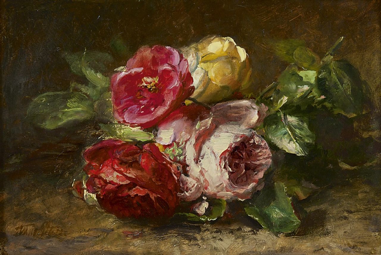 Peters A.  | Anna Peters, Rosen auf Waldboden, Öl auf Leinwand 21,5 x 31,5 cm, Unterzeichnet u.l.