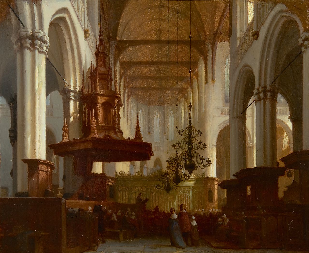 Schenkel J.J.  | Jan Jacob Schenkel | Gemälde zum Verkauf angeboten | In der Nieuwe Kerk in Amsterdam, Öl auf Holz 30,5 x 36,8 cm, Unterzeichnet u.r.
