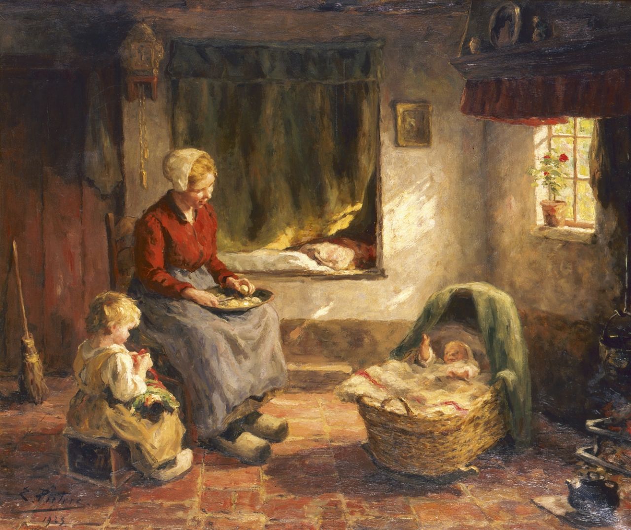 Pieters E.  | Evert Pieters, A happy family, Öl auf Leinwand 78,2 x 92,3 cm, signed l.l. und dated 1923